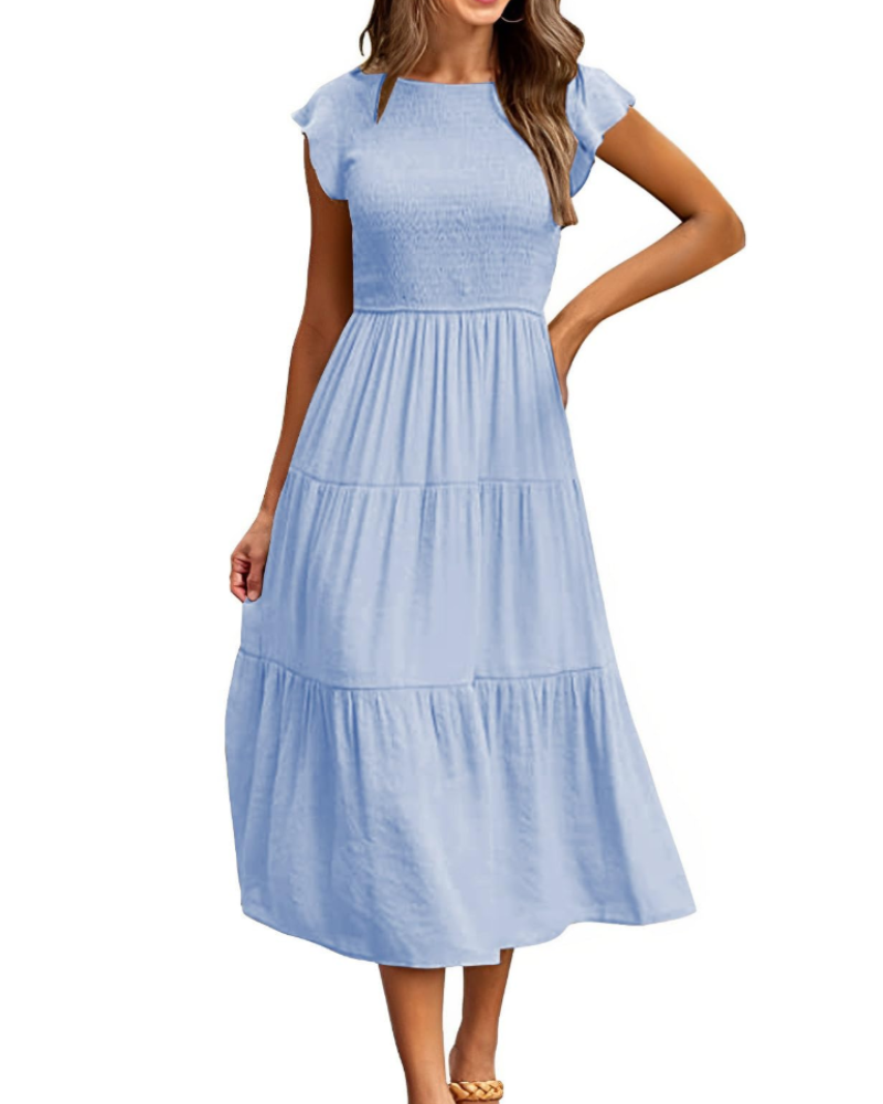 Plinky Robe Femme – Robe Été Volants Taille Élastique A-Line Mi-Longue