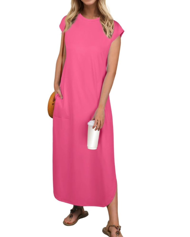 Aubrey Maxikleid für Damen Sommer – Ärmellos, Rundhalsausschnitt & Taschen