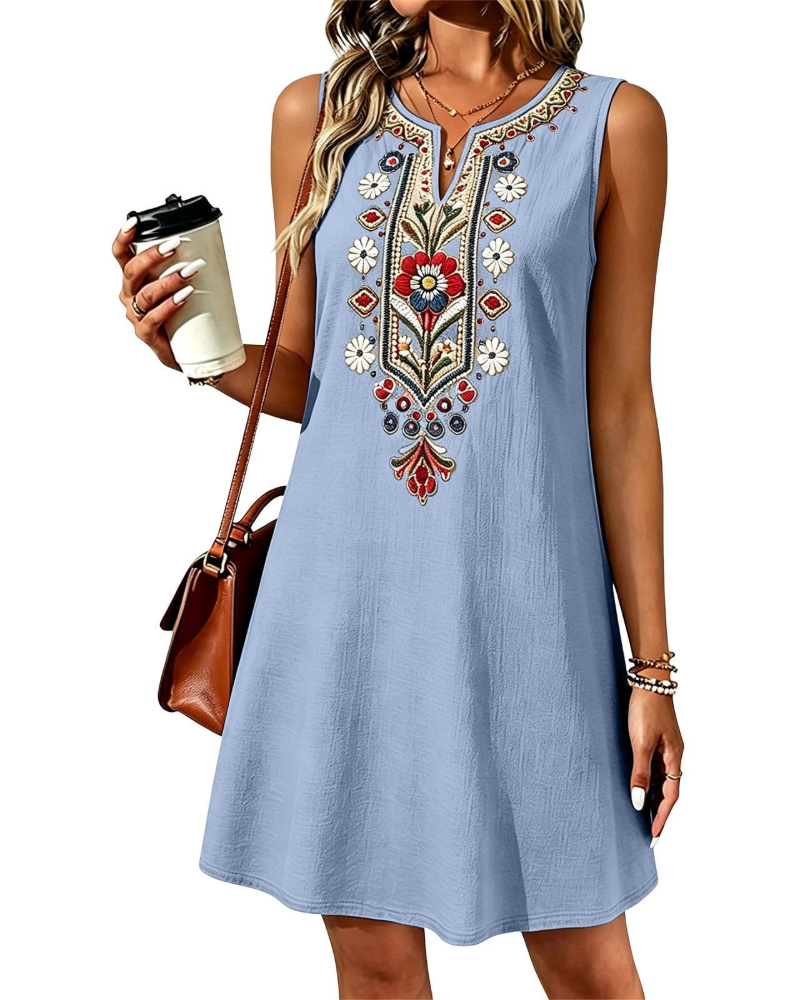 Rachel Vestito Lungo Donna Estate – Lino Cotone Senza Maniche & Tasche