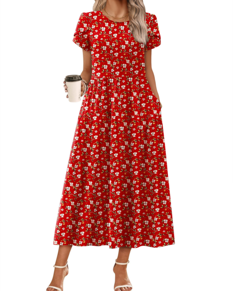Rochie maxi boemă Olivia pentru femei – rochie lungă cu flori, croială A, cu buzunare
