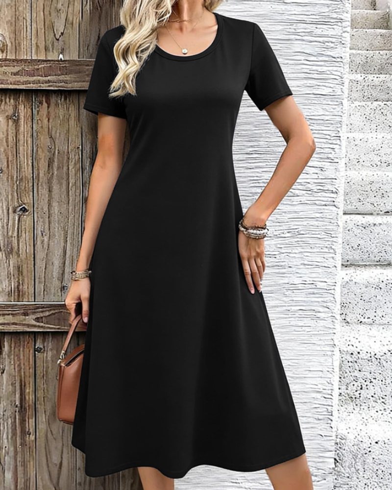 Briony Robe Midi Fleurie Femme – Robe Col Rond Manches Courtes Coupe Ample