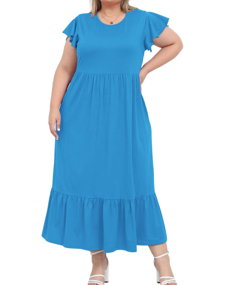 Hazel Damen Langkleid Große Größe – Kurze Ärmel & Taschen