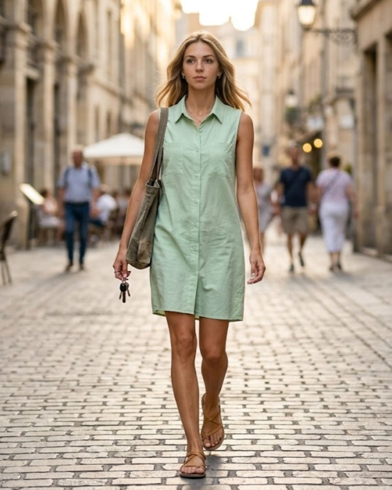 Rochie midi pentru femei Georgia de vară – cu decolteu în V, fără mâneci, cu nasturi