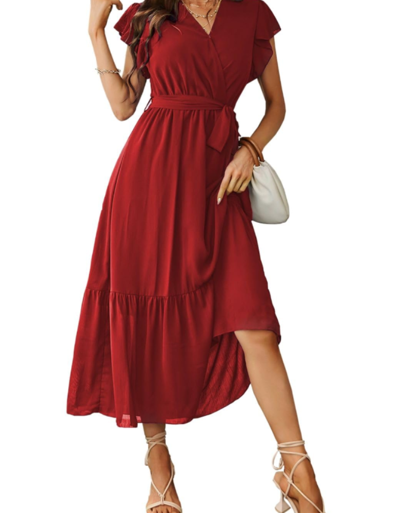 Anita Maxi Dress for Women – Bohemian Floral Dress with V-Neck, Ruffles, Belt, Summer