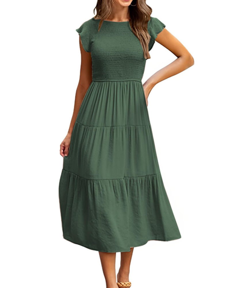 Plinky Robe Femme – Robe Été Volants Taille Élastique A-Line Mi-Longue