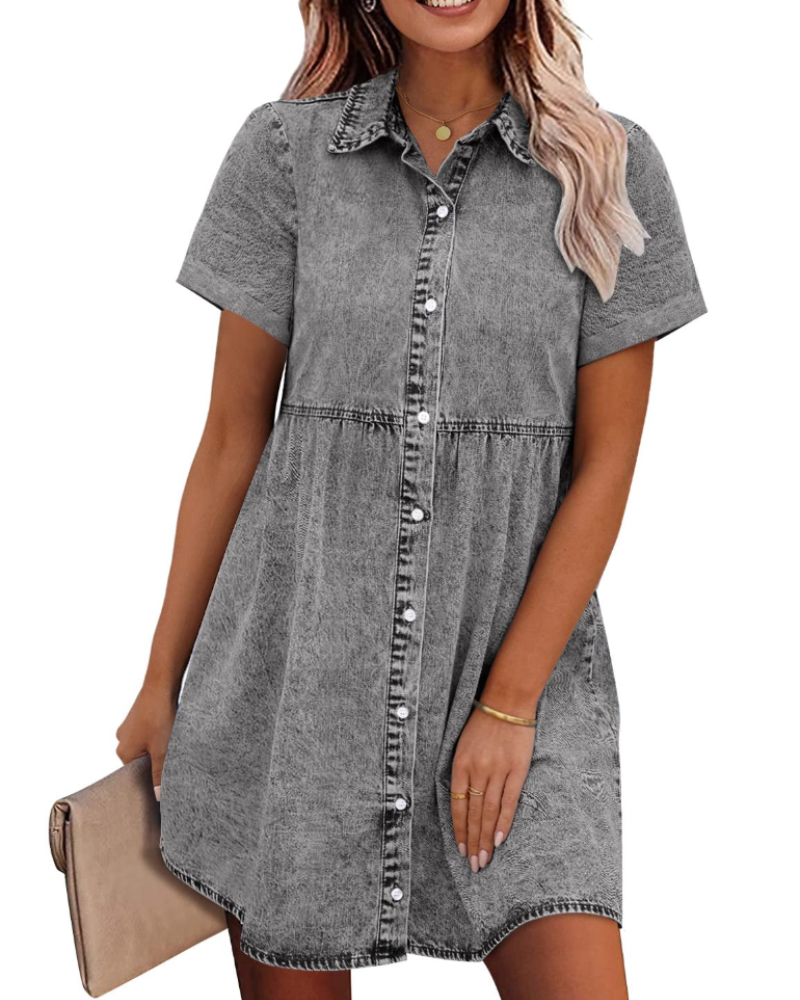 Vestito Camicia Donna in Denim Emma – Vestito Babydoll con Bottoni e Volant Sovrapposti