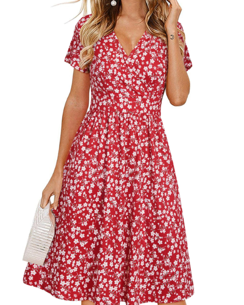 Sophia Robe Femme Été – Cache-Cœur Col V Longueur Genou avec Poches