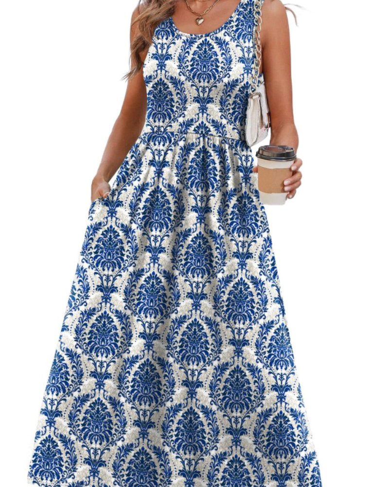 Clementine Robe d'Été Femme – Robe Midi Col U avec Poches Fluide