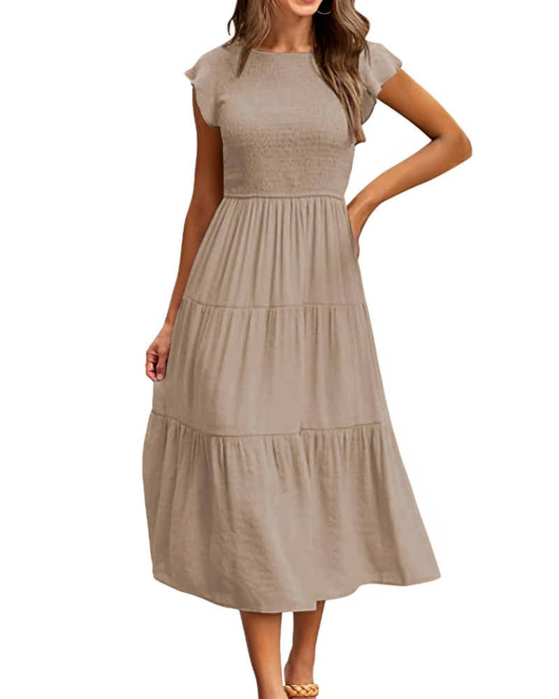 Plinky Robe Femme – Robe Été Volants Taille Élastique A-Line Mi-Longue