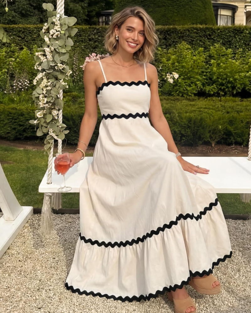 Ella Midi Dress for Women – Elegant Summer Fluid Smocked Dress with Thin Straps and Open Back