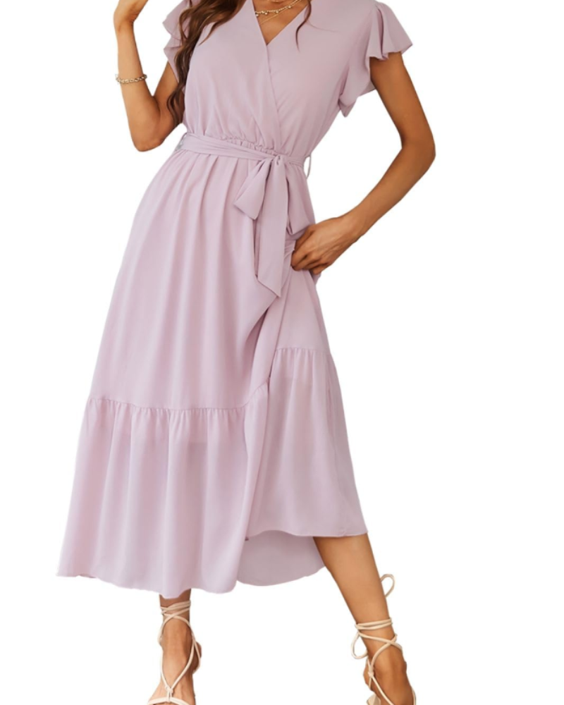 Anita Maxi Dress for Women – Bohemian Floral Dress with V-Neck, Ruffles, Belt, Summer