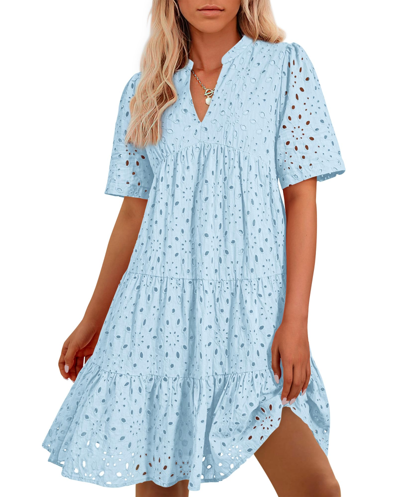 Abito Bohemien da Donna Riley – Abito Corto con Scollo a V, Pizzo Ricamato e Volant
