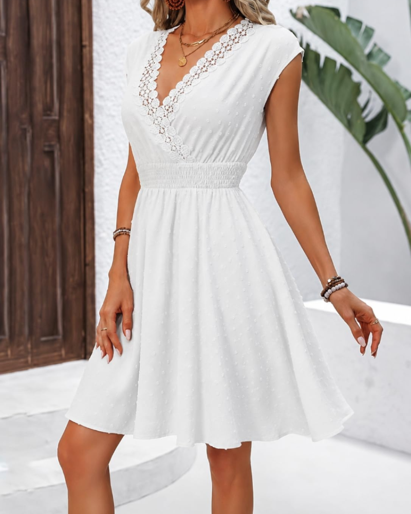 Φόρεμα Bianca Robe Dentelle για γυναίκες – Κομψό και ελαφρύ φόρεμα με V λαιμόκοψη χωρίς μανίκια