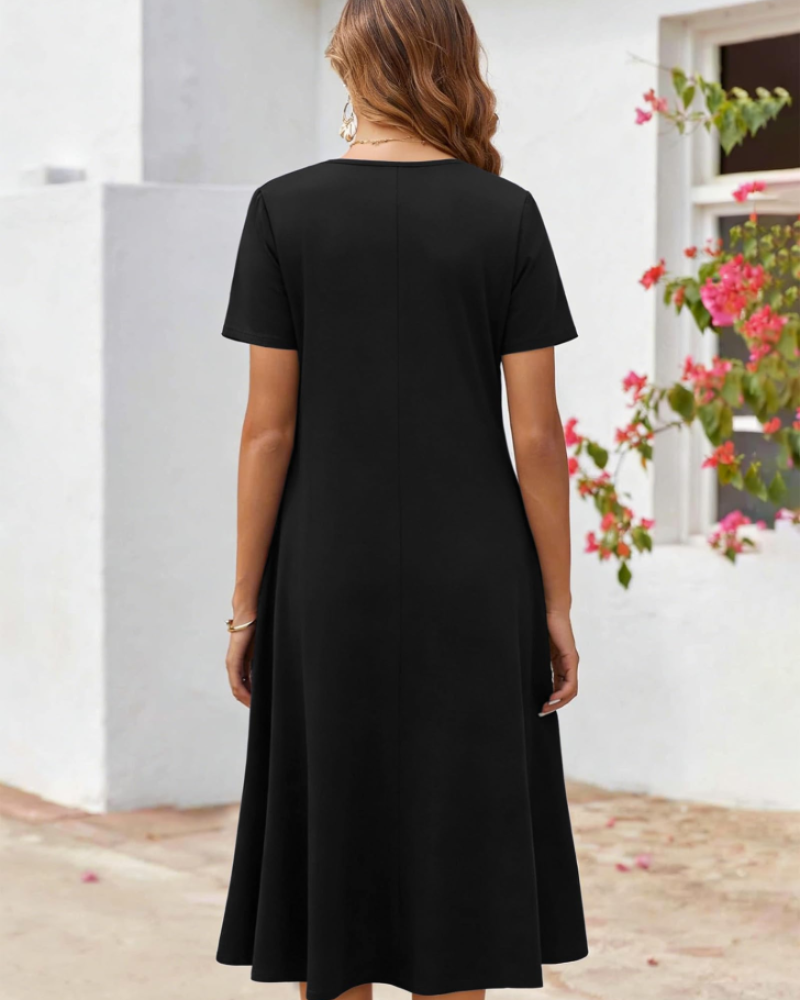 Briony Robe Midi Fleurie Femme – Robe Col Rond Manches Courtes Coupe Ample