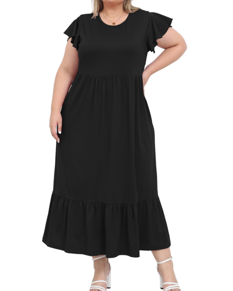 Hazel Damen Langkleid Große Größe – Kurze Ärmel & Taschen