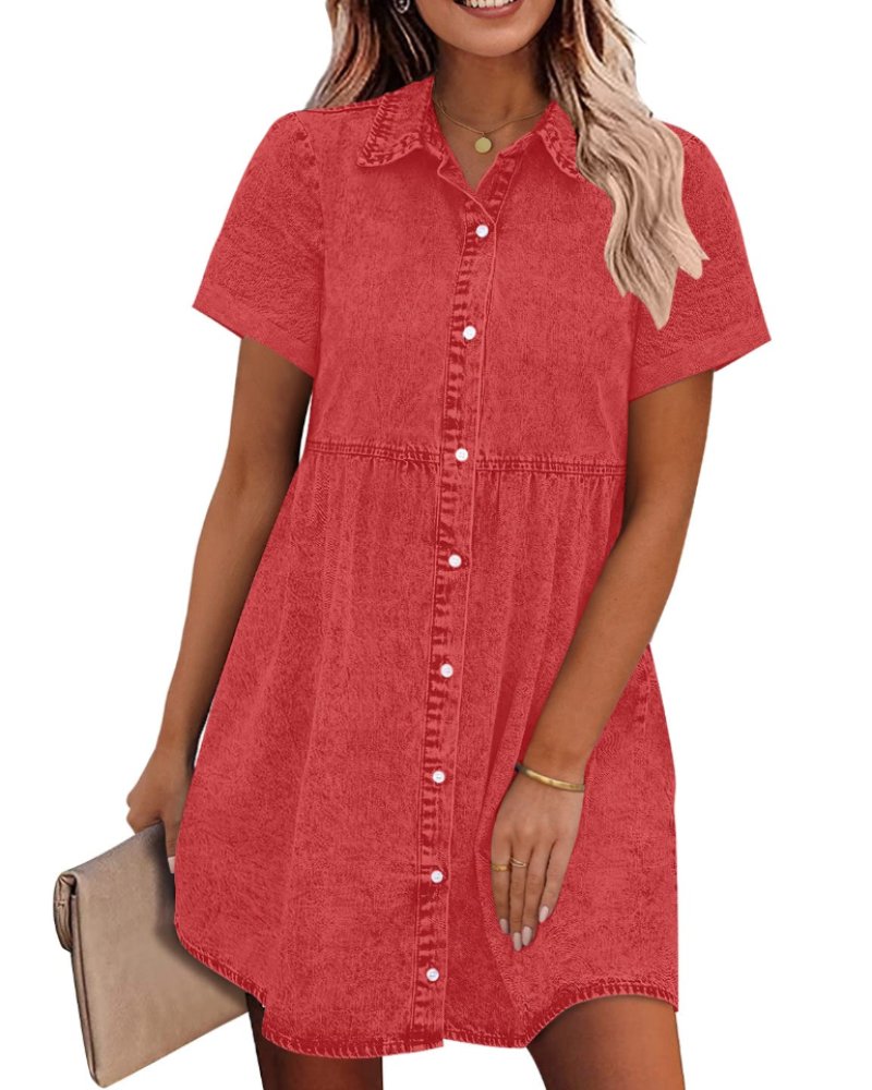 Vestito Camicia Donna in Denim Emma – Vestito Babydoll con Bottoni e Volant Sovrapposti