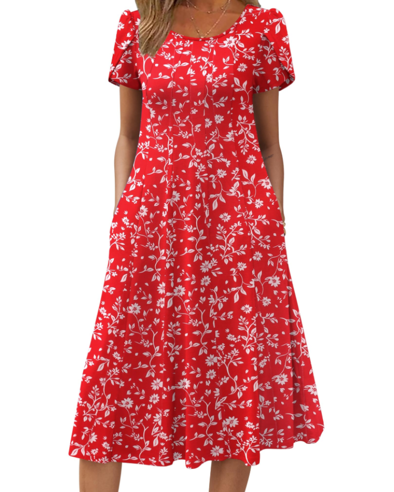 Lorelei Midi-mekko naisille – kesämekko levenevällä leikkauksella, taskuilla ja lyhyillä hihoilla