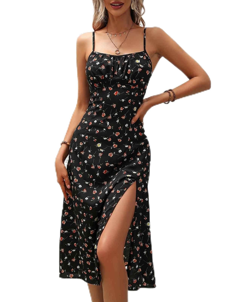 Sommerkleid für Damen Sophie – Ärmellos mit Punkten, Trägern und Schlitzen
