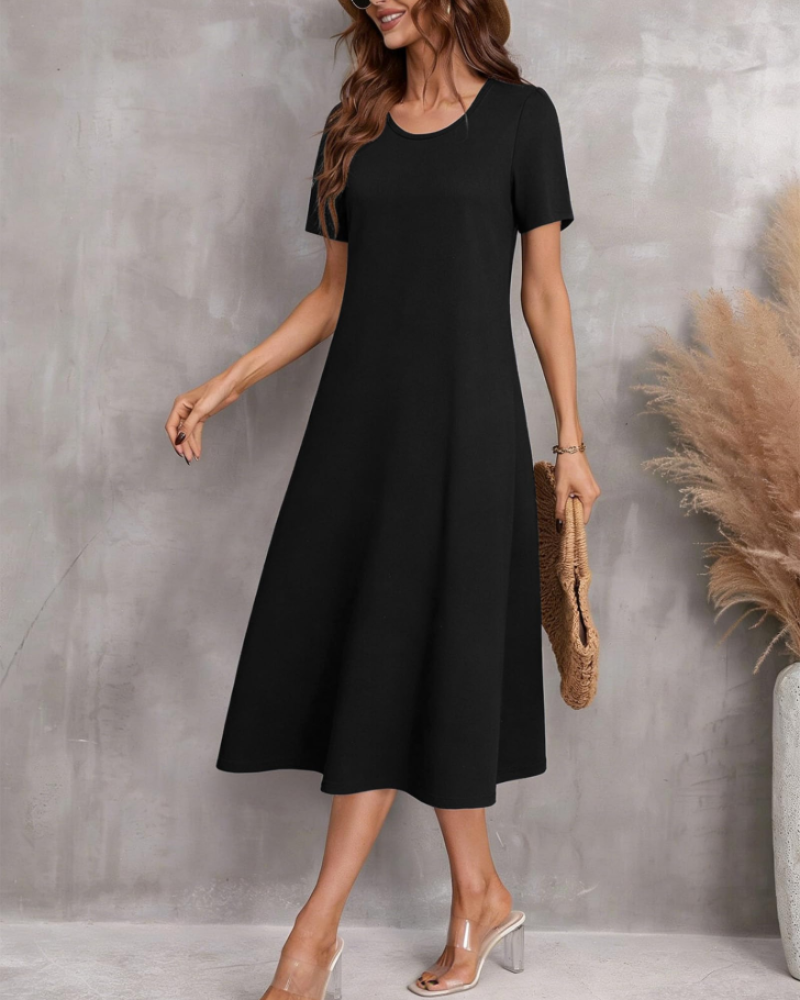 Briony Robe Midi Fleurie Femme – Robe Col Rond Manches Courtes Coupe Ample
