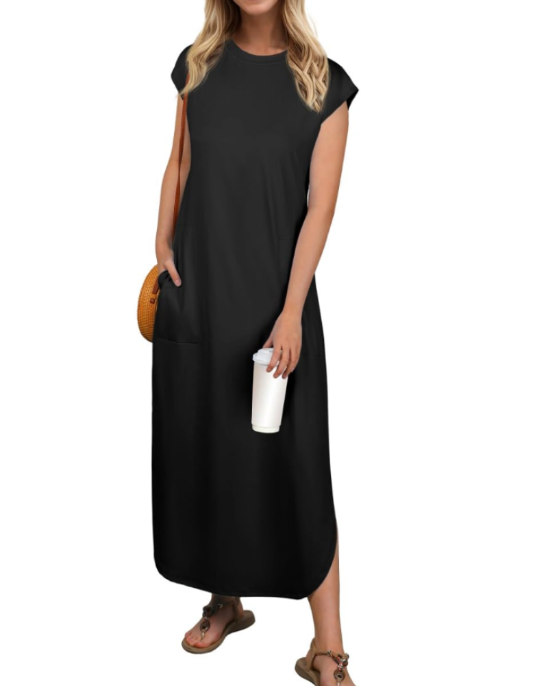 Aubrey Maxikleid für Damen Sommer – Ärmellos, Rundhalsausschnitt & Taschen