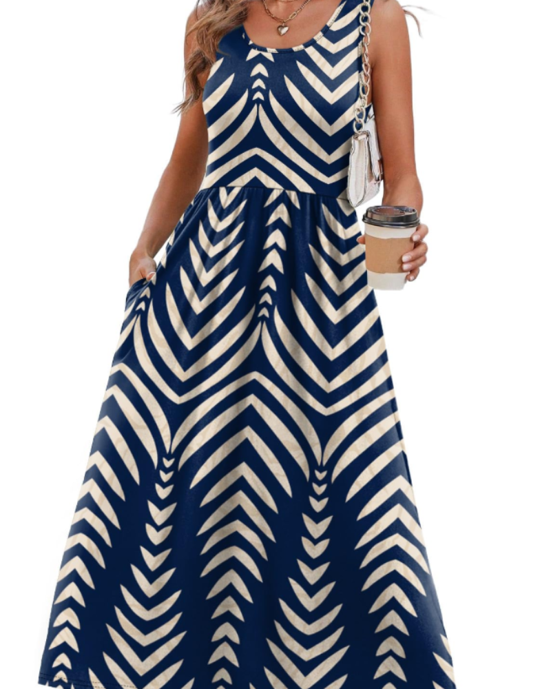 Clementine Robe d'Été Femme – Robe Midi Col U avec Poches Fluide