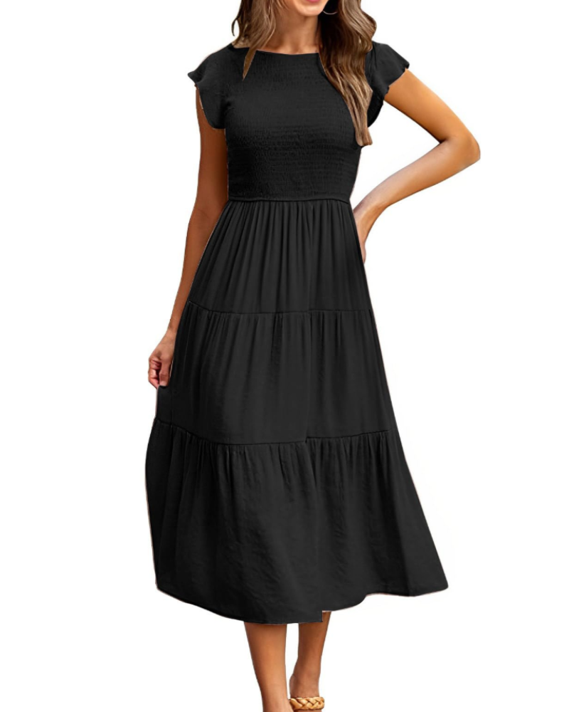 Plinky Robe Femme – Robe Été Volants Taille Élastique A-Line Mi-Longue