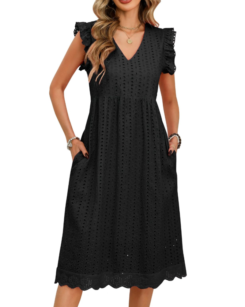 Abito Midi da Donna Abigail – Cotone con Scollo a V, Volant e Tasche
