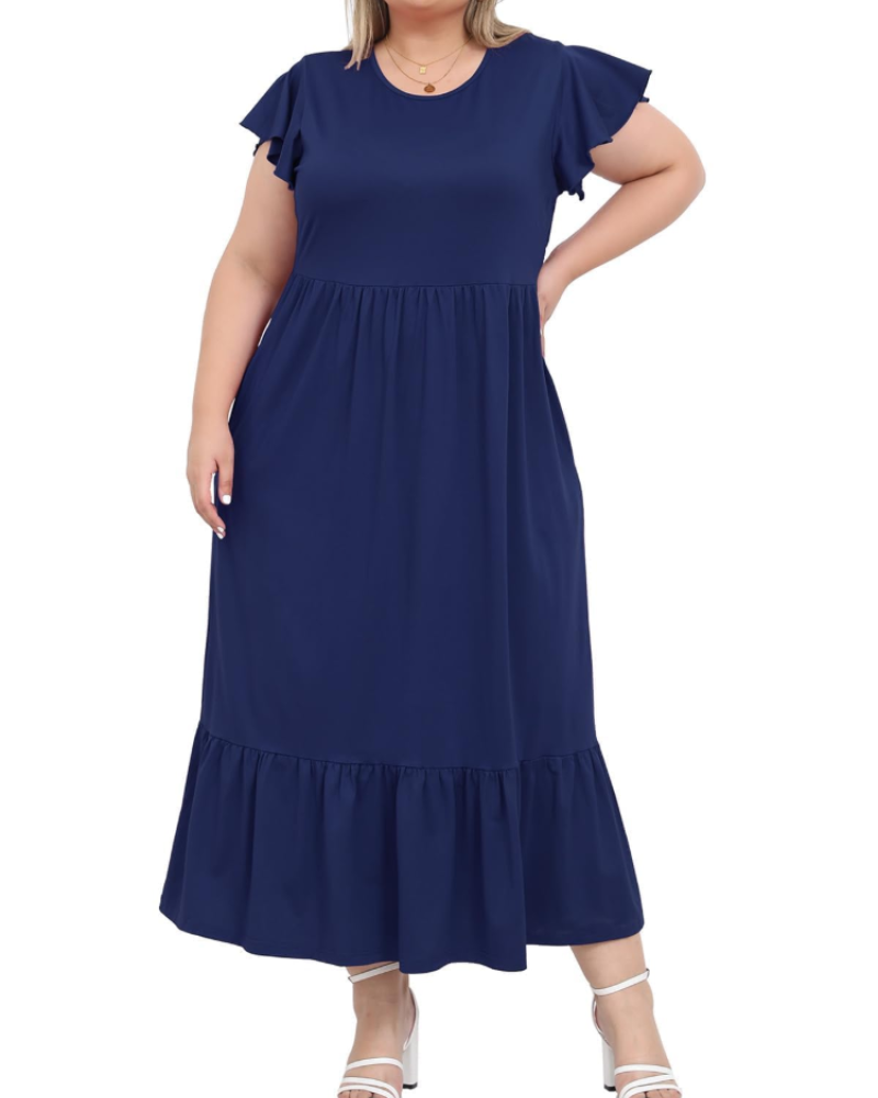 Hazel Damen Langkleid Große Größe – Kurze Ärmel & Taschen