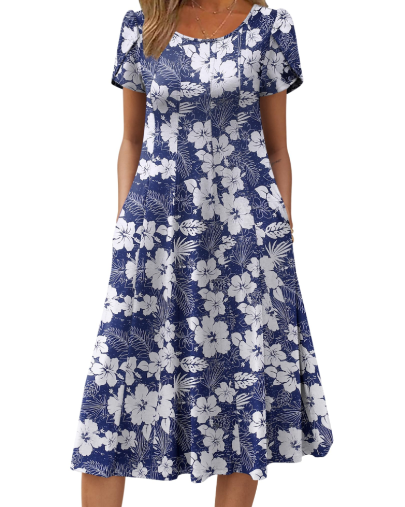 Lorelei Midi-mekko naisille – kesämekko levenevällä leikkauksella, taskuilla ja lyhyillä hihoilla