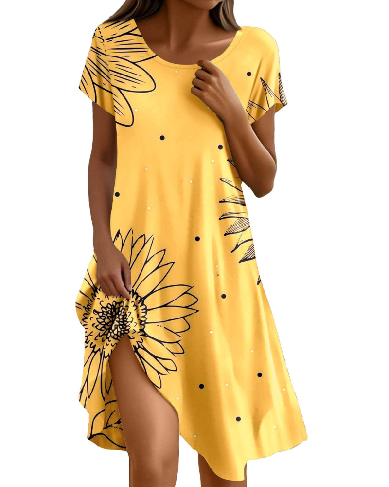 Sera Damekjole – Boheme Maxi Flydende Kjole med Rund Hals, Flæser, A-formet Snit, Elegant Sommer