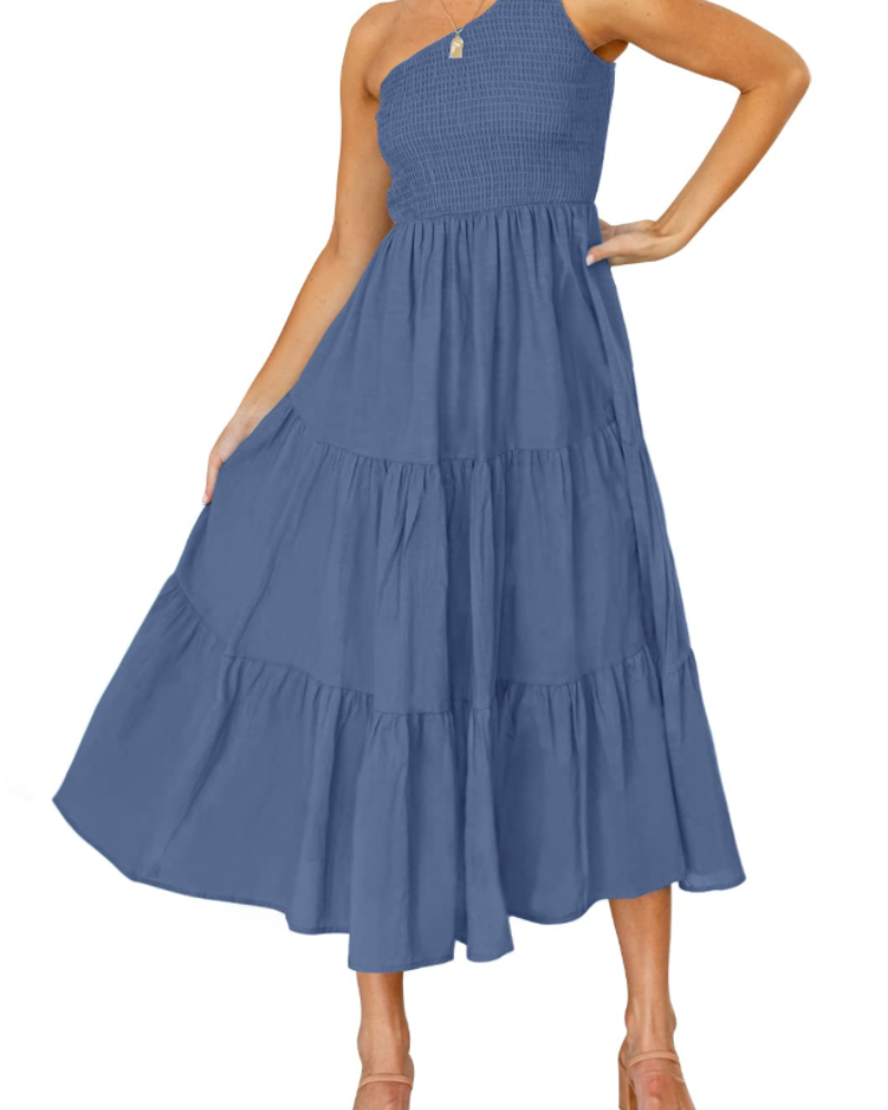 ZsaZsa Maxi Bohemian Dress for Women – One-Shoulder Ruffled Dress, A-Line Cut & Elegant Summer Style