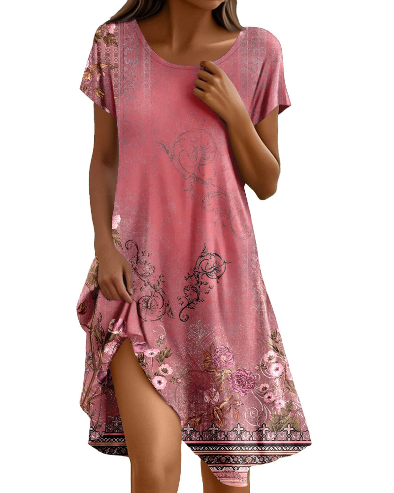 Sera Damekjole – Boheme Maxi Flydende Kjole med Rund Hals, Flæser, A-formet Snit, Elegant Sommer