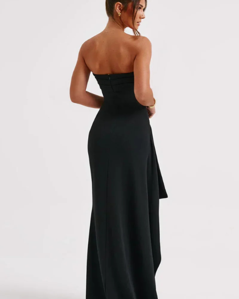 Milca Abendkleid Damen – Langes, gerafftes Bustierkleid mit hohem Schlitz & schicker Eleganz
