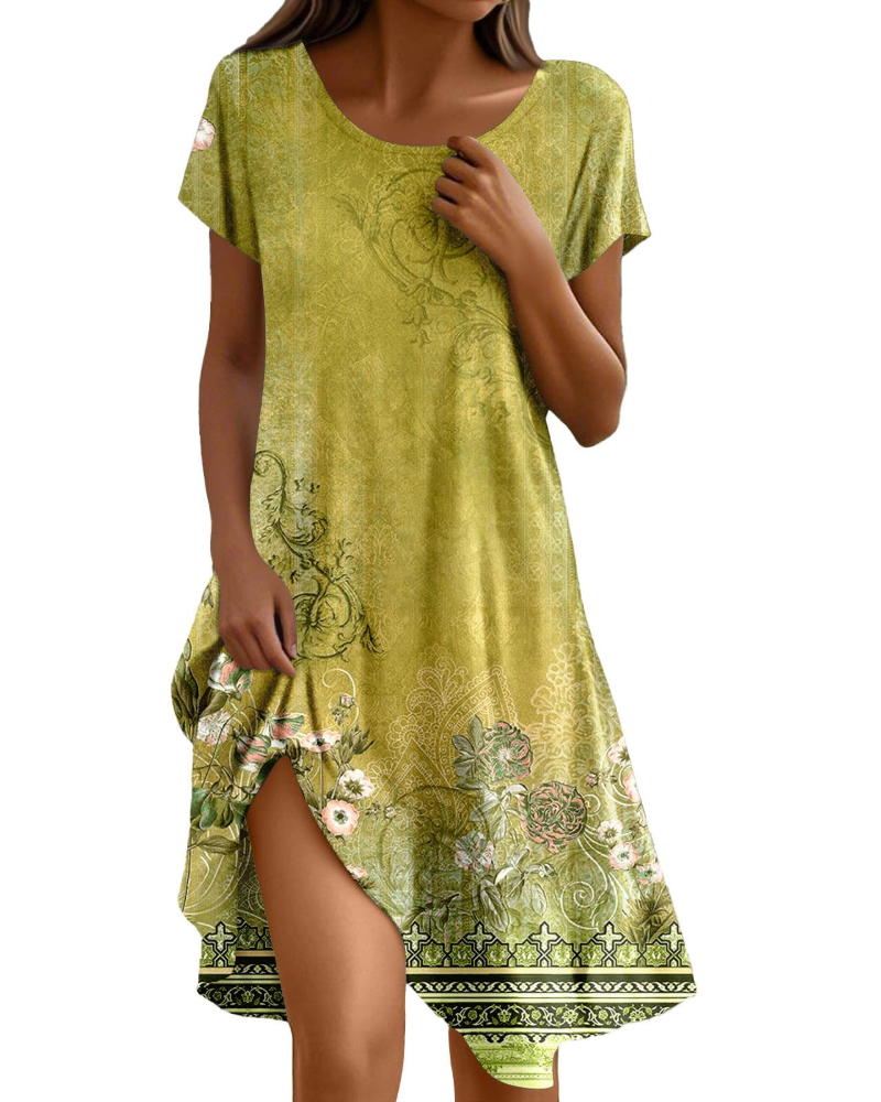 Sera Damekjole – Boheme Maxi Flydende Kjole med Rund Hals, Flæser, A-formet Snit, Elegant Sommer