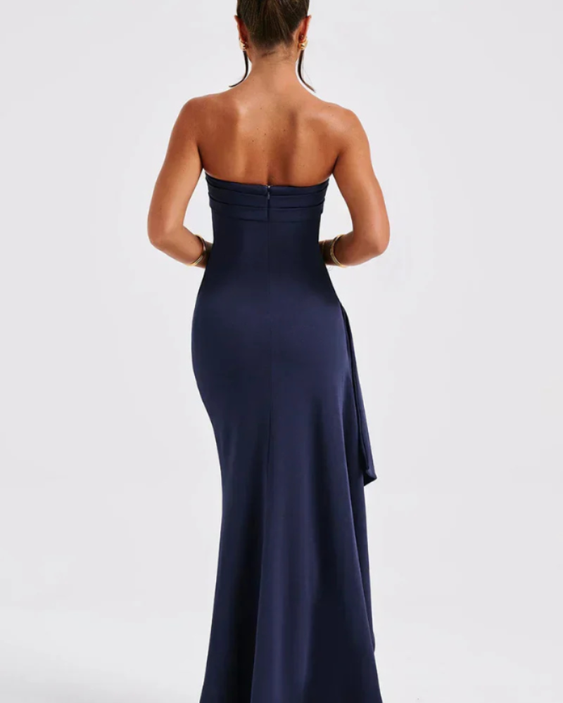 Milca Abendkleid Damen – Langes, gerafftes Bustierkleid mit hohem Schlitz & schicker Eleganz