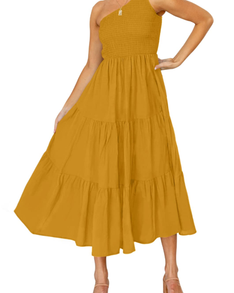 ZsaZsa Maxi Bohemian Dress for Women – One-Shoulder Ruffled Dress, A-Line Cut & Elegant Summer Style