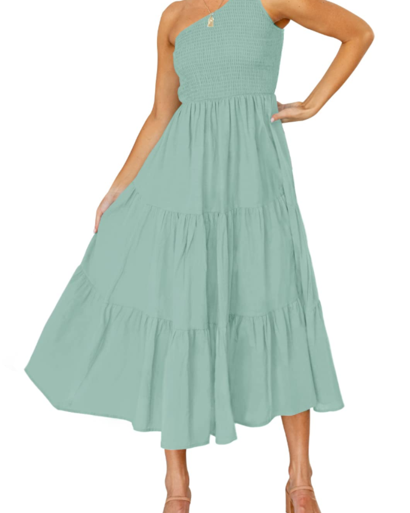 ZsaZsa Maxi Bohemian Dress for Women – One-Shoulder Ruffled Dress, A-Line Cut & Elegant Summer Style