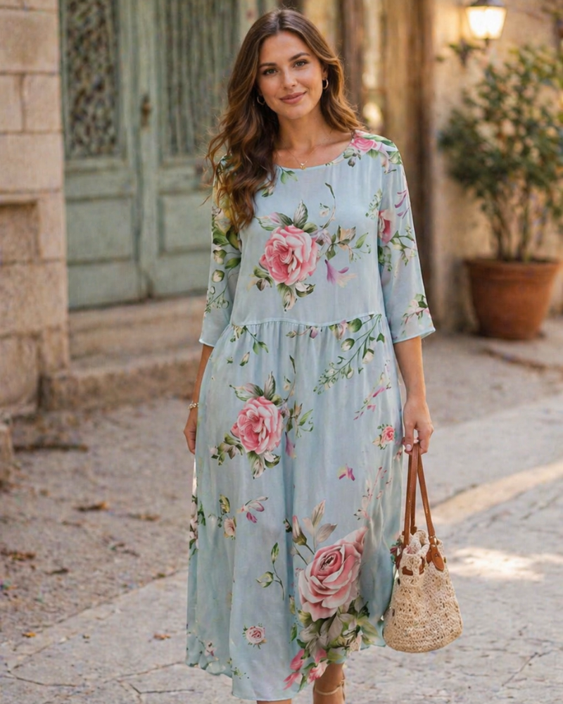 Paloma Damekjole Elegant – Blomstret Bomuldskjole, Figursyet & Tidløs Stil