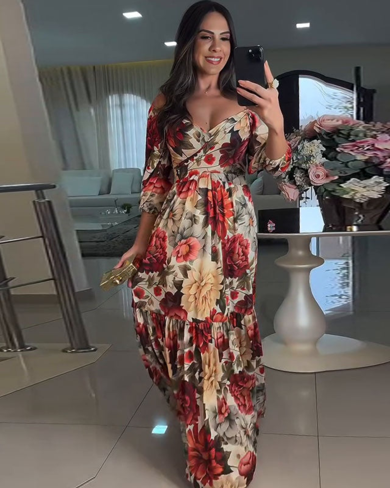 Rosalie Maxi šaty pro ženy – květinové šaty s odhalenými rameny, volánkovou sukní a romantickým stylem
