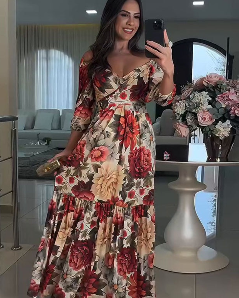 Rosalie Maxi šaty pro ženy – květinové šaty s odhalenými rameny, volánkovou sukní a romantickým stylem