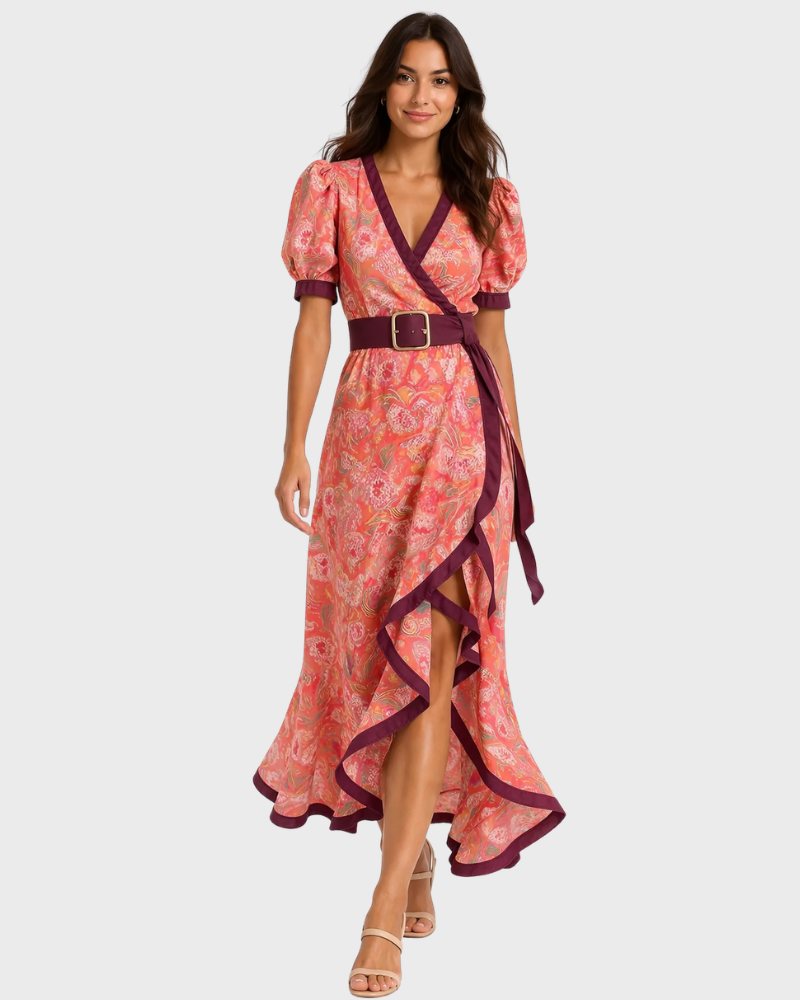 Mirasol Robe Femme – Coupe Croisée, Manches Bouffantes & Style Parisien Élégant
