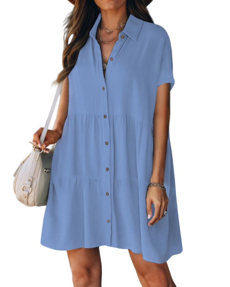 Noémie Women's Beach Dress – Button-Down Shirt with Lapel Collar, Flowing Fit & Chic Summer Style