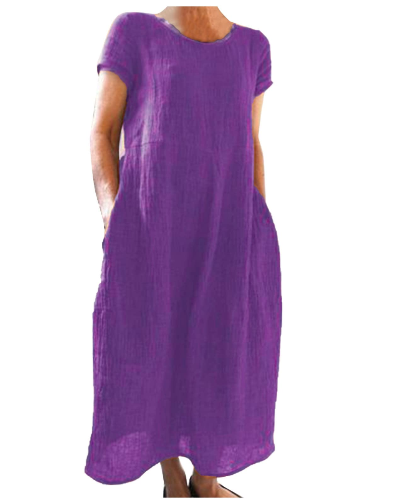 Reich zomerjurk dames – lange jurk van katoen-linnen, korte mouwen & casual stijl