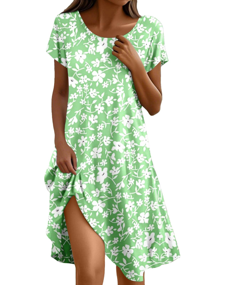Sera Damekjole – Boheme Maxi Flydende Kjole med Rund Hals, Flæser, A-formet Snit, Elegant Sommer