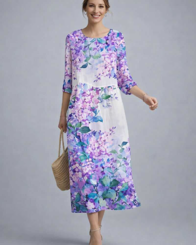 Paloma Damekjole Elegant – Blomstret Bomuldskjole, Figursyet & Tidløs Stil