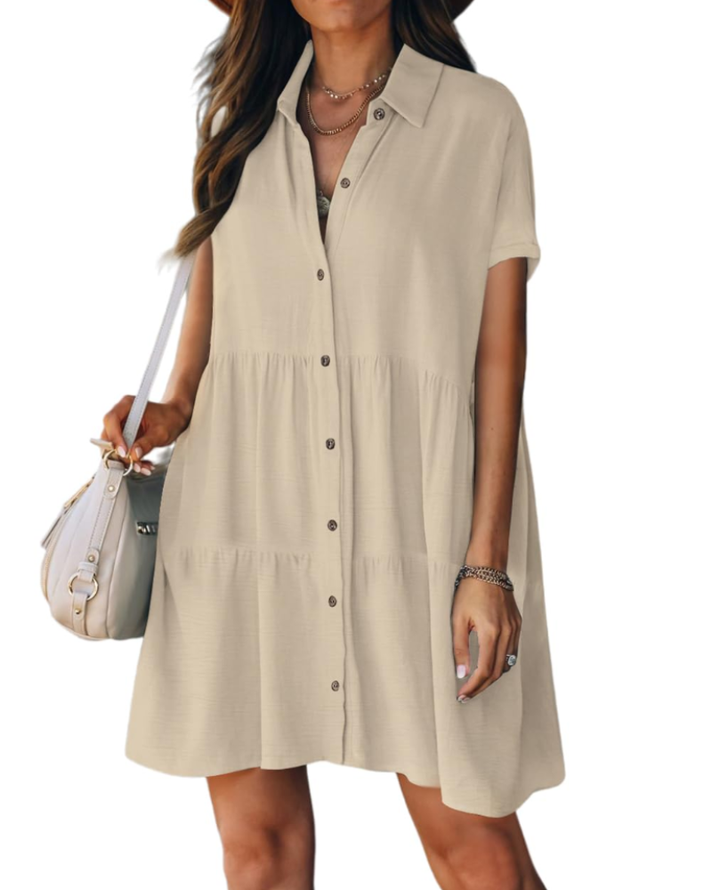 Noémie Women's Beach Dress – Button-Down Shirt with Lapel Collar, Flowing Fit & Chic Summer Style