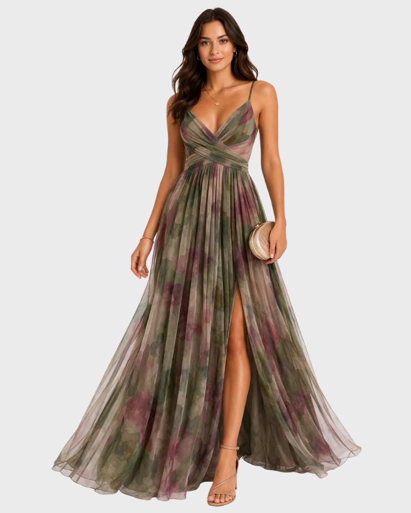 Jerline Damen-Maxikleid – Blumenmuster, Feine Träger & Eleganter Fließender Schnitt