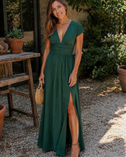 Vestito Lungo Bertha Donna – Abito Estivo Scollo a V Vita Alta Taglio A-Line Elegante e Fluido