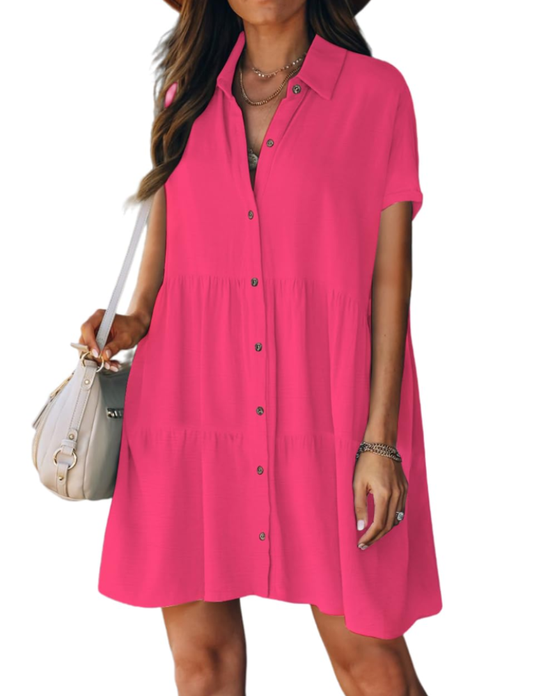 Noémie Women's Beach Dress – Button-Down Shirt with Lapel Collar, Flowing Fit & Chic Summer Style