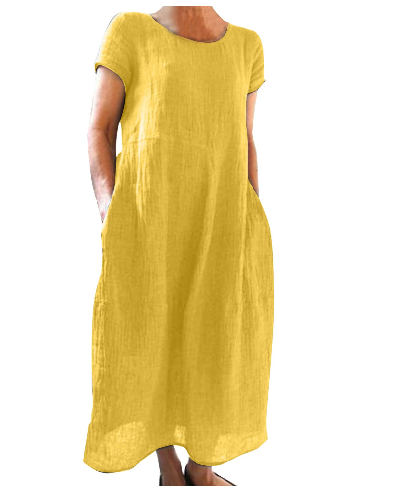 Reich zomerjurk dames – lange jurk van katoen-linnen, korte mouwen & casual stijl